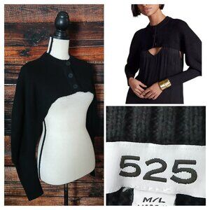NWT 525 Anthropologie Sweater M/L Black Cropped Shrug Cardigan Button Front